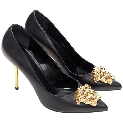 versace black and gold medusa heels|Versace Medusa detail round heels.